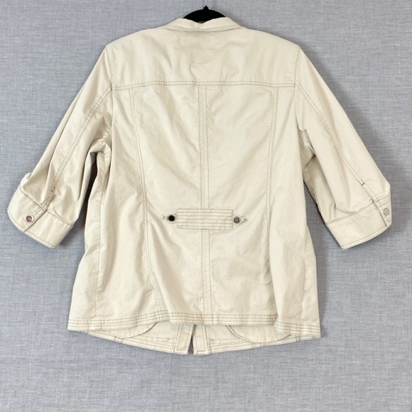 Spring Jacket Womens XL 3/4 Tabbed Sleeves Snap Front Pockets Cotton & Colors - Picture 3 of 13